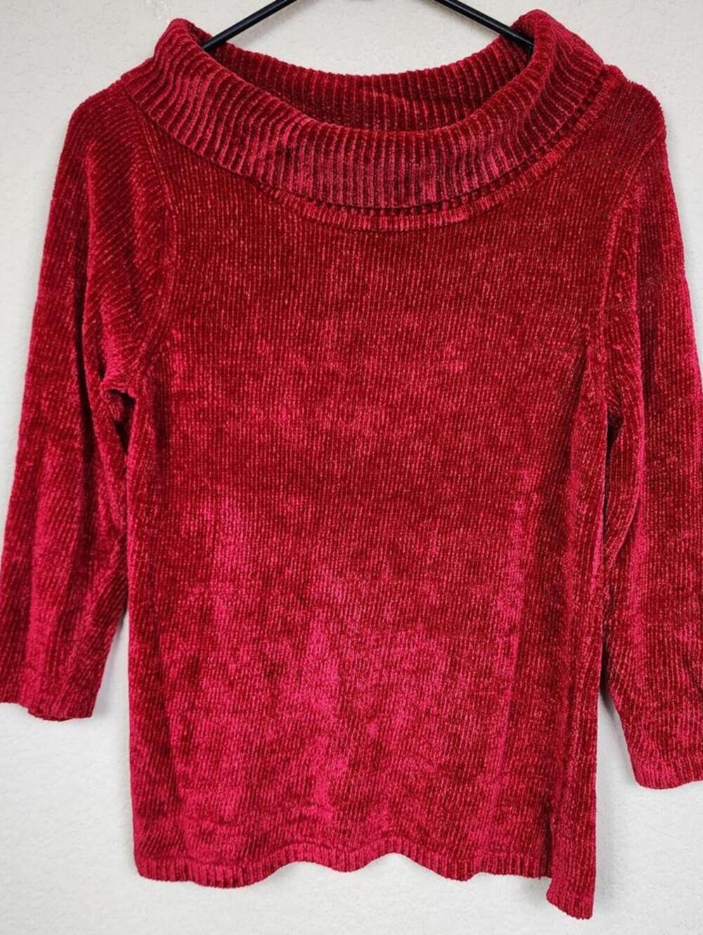 Vintage Rafaella Small Royal Red Velour Velvet Sweater